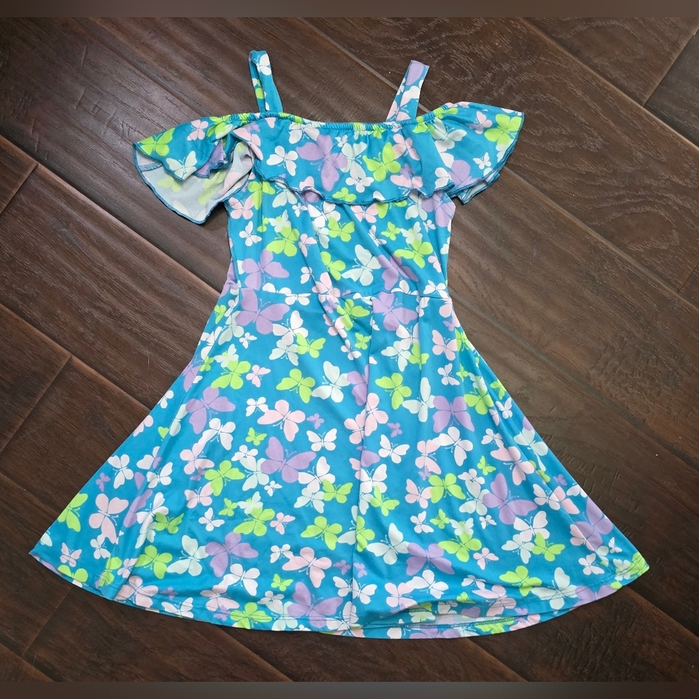 Extremely Me Girls Blue Butterfly Butter Soft Stretchy Dress Size 14